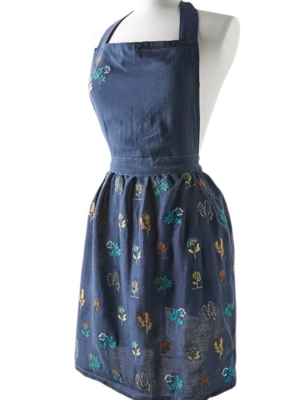 Anthropologie Stacia Embroidered Apron With Pockets, Navy, OS